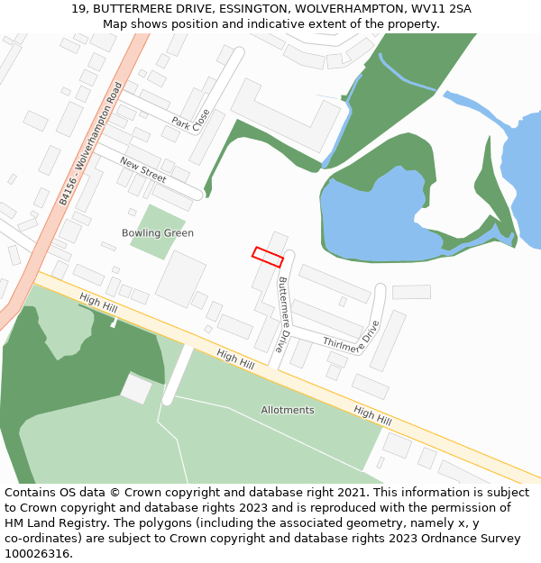 19, BUTTERMERE DRIVE, ESSINGTON, WOLVERHAMPTON, WV11 2SA: Location map and indicative extent of plot