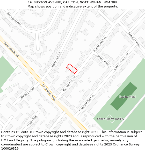 19, BUXTON AVENUE, CARLTON, NOTTINGHAM, NG4 3RR: Location map and indicative extent of plot