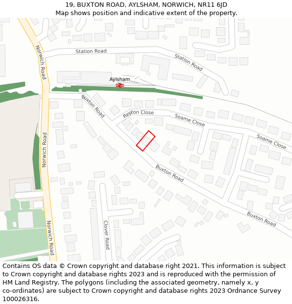 19, BUXTON ROAD, AYLSHAM, NORWICH, NR11 6JD: Location map and indicative extent of plot