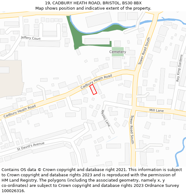 19, CADBURY HEATH ROAD, BRISTOL, BS30 8BX: Location map and indicative extent of plot