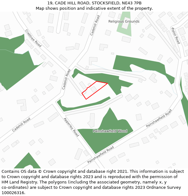 19, CADE HILL ROAD, STOCKSFIELD, NE43 7PB: Location map and indicative extent of plot