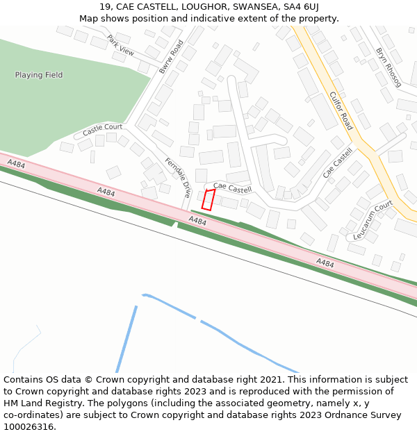 19, CAE CASTELL, LOUGHOR, SWANSEA, SA4 6UJ: Location map and indicative extent of plot