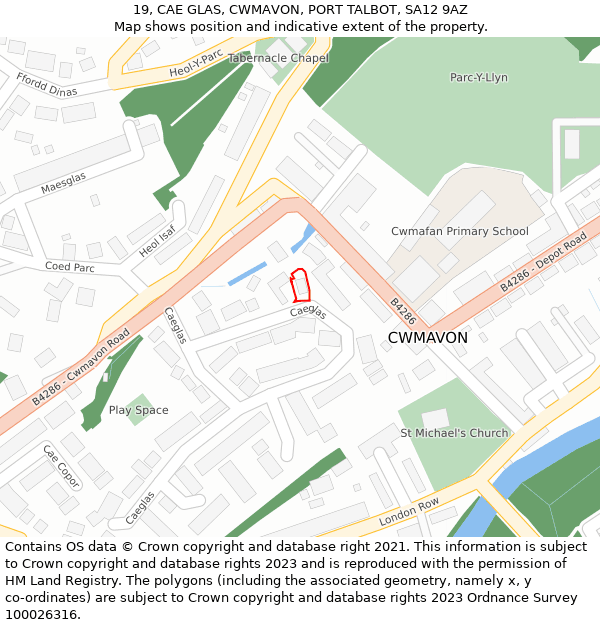 19, CAE GLAS, CWMAVON, PORT TALBOT, SA12 9AZ: Location map and indicative extent of plot