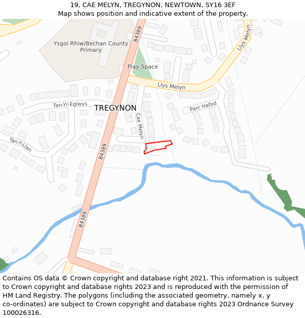 19, CAE MELYN, TREGYNON, NEWTOWN, SY16 3EF: Location map and indicative extent of plot