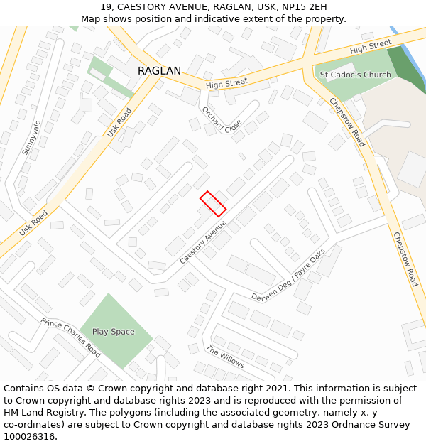 19, CAESTORY AVENUE, RAGLAN, USK, NP15 2EH: Location map and indicative extent of plot