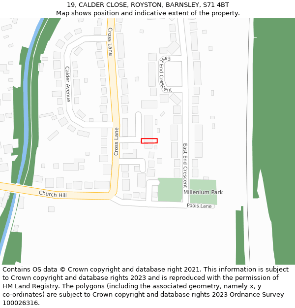 19, CALDER CLOSE, ROYSTON, BARNSLEY, S71 4BT: Location map and indicative extent of plot