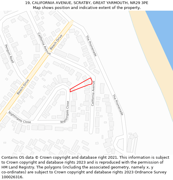 19, CALIFORNIA AVENUE, SCRATBY, GREAT YARMOUTH, NR29 3PE: Location map and indicative extent of plot