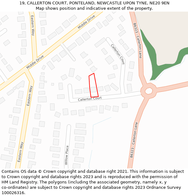 19, CALLERTON COURT, PONTELAND, NEWCASTLE UPON TYNE, NE20 9EN: Location map and indicative extent of plot