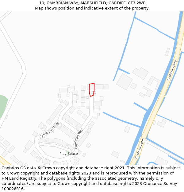 19, CAMBRIAN WAY, MARSHFIELD, CARDIFF, CF3 2WB: Location map and indicative extent of plot