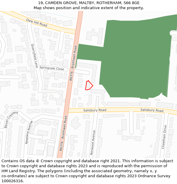 19, CAMDEN GROVE, MALTBY, ROTHERHAM, S66 8GE: Location map and indicative extent of plot