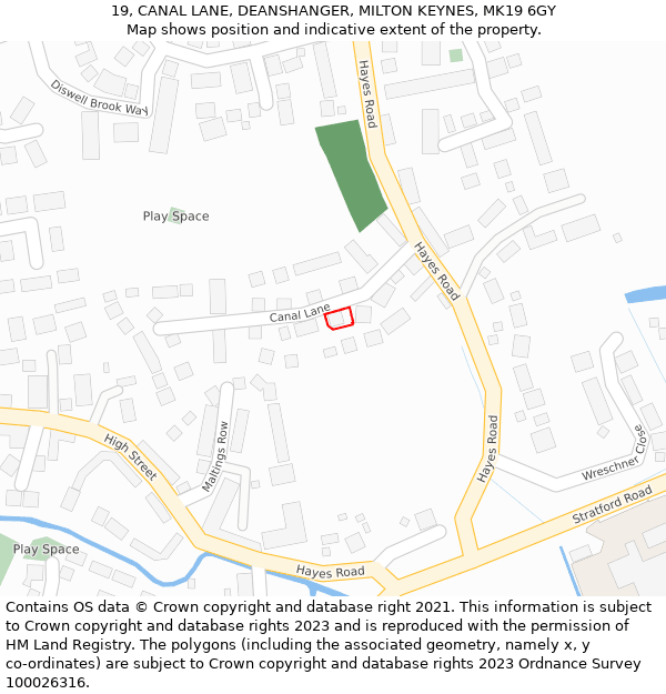 19, CANAL LANE, DEANSHANGER, MILTON KEYNES, MK19 6GY: Location map and indicative extent of plot