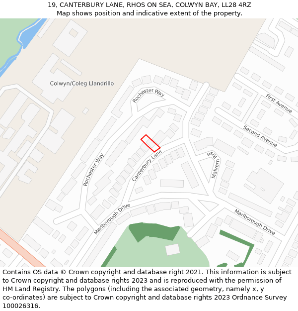 19, CANTERBURY LANE, RHOS ON SEA, COLWYN BAY, LL28 4RZ: Location map and indicative extent of plot