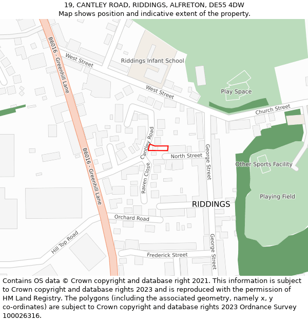 19, CANTLEY ROAD, RIDDINGS, ALFRETON, DE55 4DW: Location map and indicative extent of plot