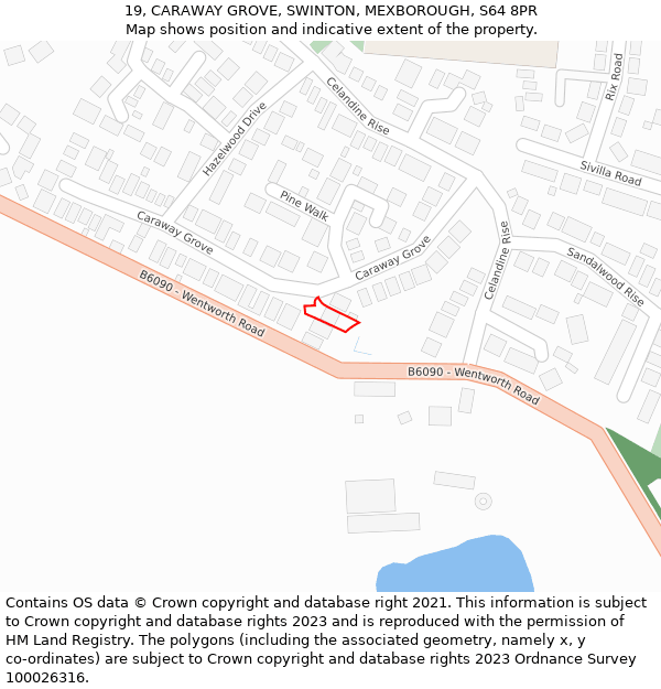 19, CARAWAY GROVE, SWINTON, MEXBOROUGH, S64 8PR: Location map and indicative extent of plot