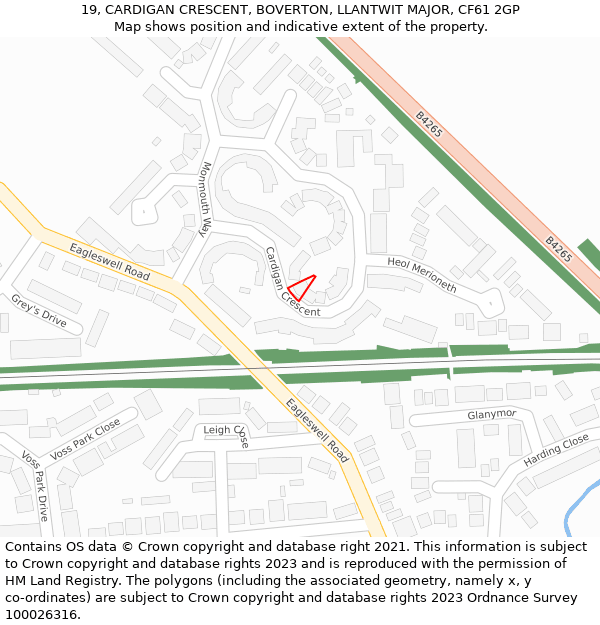 19, CARDIGAN CRESCENT, BOVERTON, LLANTWIT MAJOR, CF61 2GP: Location map and indicative extent of plot