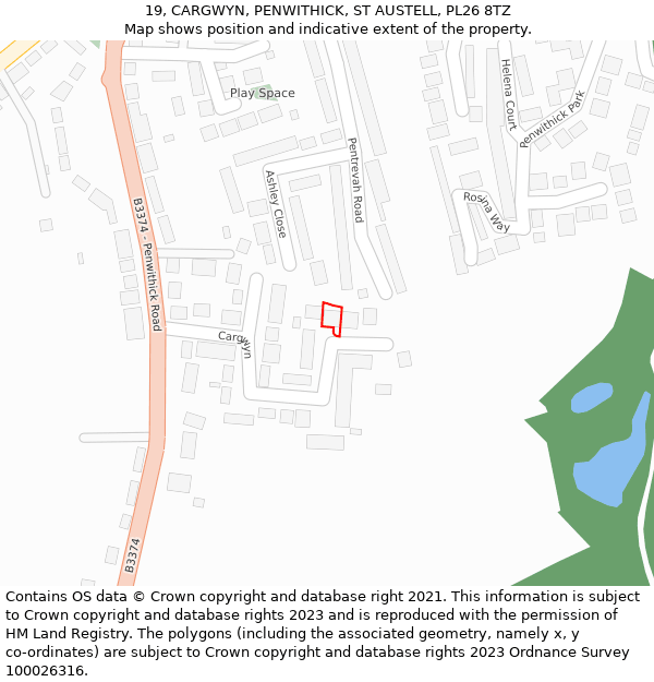 19, CARGWYN, PENWITHICK, ST AUSTELL, PL26 8TZ: Location map and indicative extent of plot