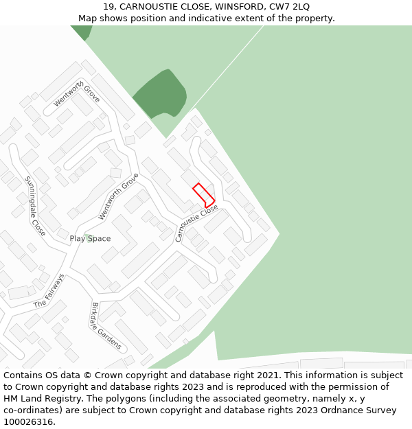 19, CARNOUSTIE CLOSE, WINSFORD, CW7 2LQ: Location map and indicative extent of plot