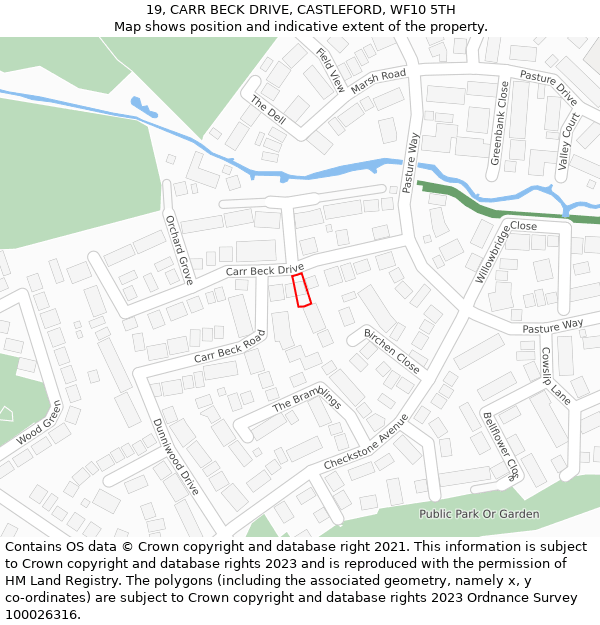 19, CARR BECK DRIVE, CASTLEFORD, WF10 5TH: Location map and indicative extent of plot