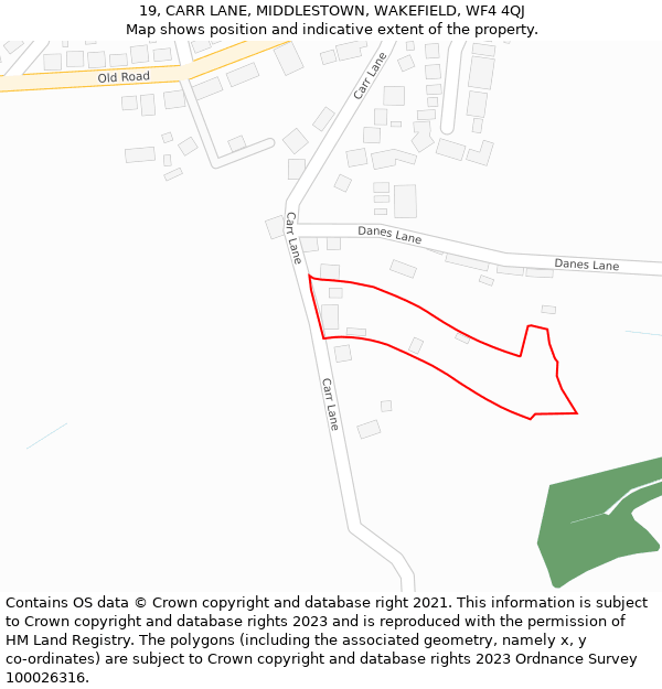 19, CARR LANE, MIDDLESTOWN, WAKEFIELD, WF4 4QJ: Location map and indicative extent of plot