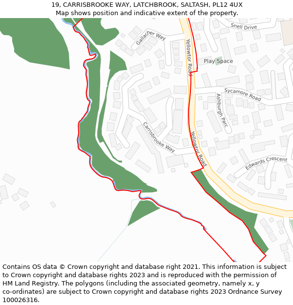 19, CARRISBROOKE WAY, LATCHBROOK, SALTASH, PL12 4UX: Location map and indicative extent of plot