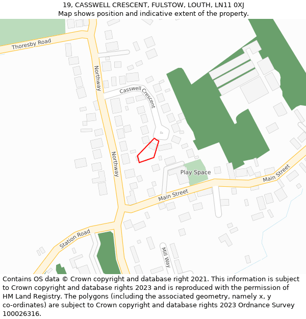 19, CASSWELL CRESCENT, FULSTOW, LOUTH, LN11 0XJ: Location map and indicative extent of plot