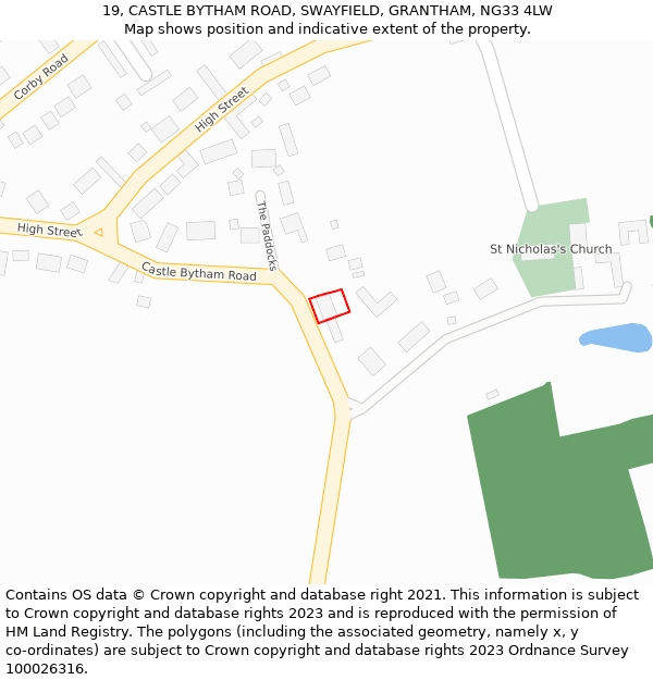 19, CASTLE BYTHAM ROAD, SWAYFIELD, GRANTHAM, NG33 4LW: Location map and indicative extent of plot