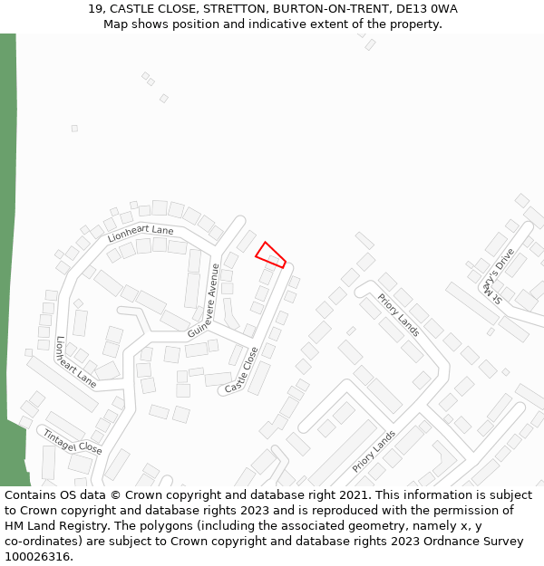 19, CASTLE CLOSE, STRETTON, BURTON-ON-TRENT, DE13 0WA: Location map and indicative extent of plot