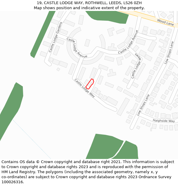 19, CASTLE LODGE WAY, ROTHWELL, LEEDS, LS26 0ZH: Location map and indicative extent of plot