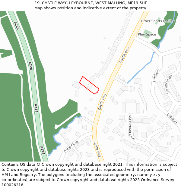 19, CASTLE WAY, LEYBOURNE, WEST MALLING, ME19 5HF: Location map and indicative extent of plot