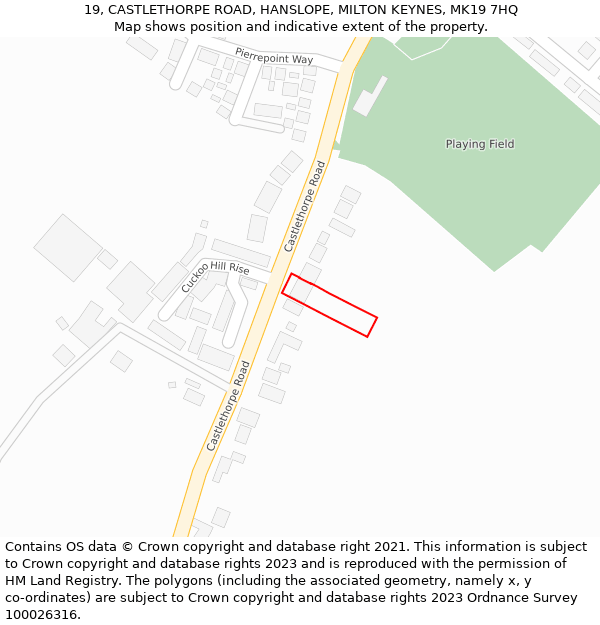 19, CASTLETHORPE ROAD, HANSLOPE, MILTON KEYNES, MK19 7HQ: Location map and indicative extent of plot