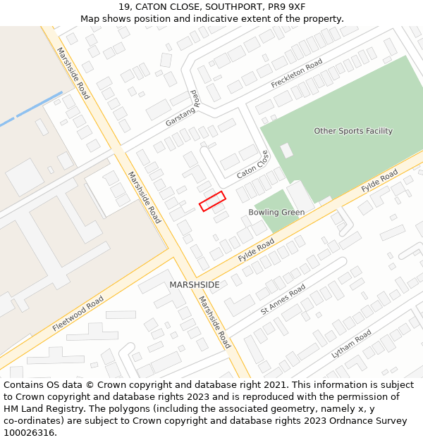 19, CATON CLOSE, SOUTHPORT, PR9 9XF: Location map and indicative extent of plot