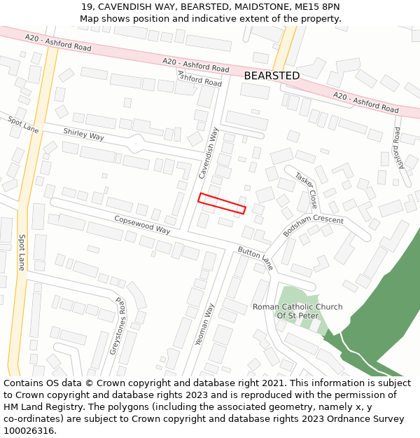 19, CAVENDISH WAY, BEARSTED, MAIDSTONE, ME15 8PN: Location map and indicative extent of plot