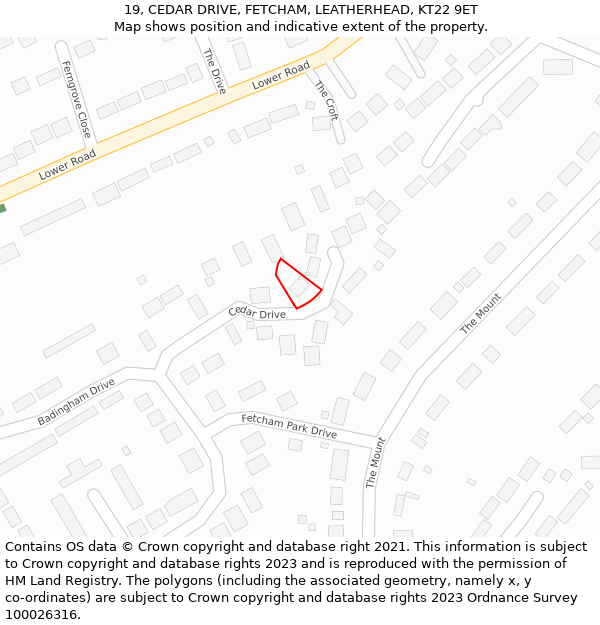 19, CEDAR DRIVE, FETCHAM, LEATHERHEAD, KT22 9ET: Location map and indicative extent of plot