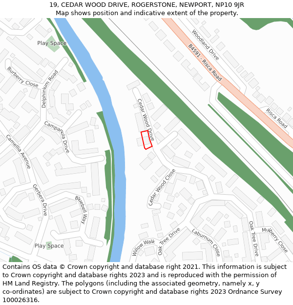 19, CEDAR WOOD DRIVE, ROGERSTONE, NEWPORT, NP10 9JR: Location map and indicative extent of plot