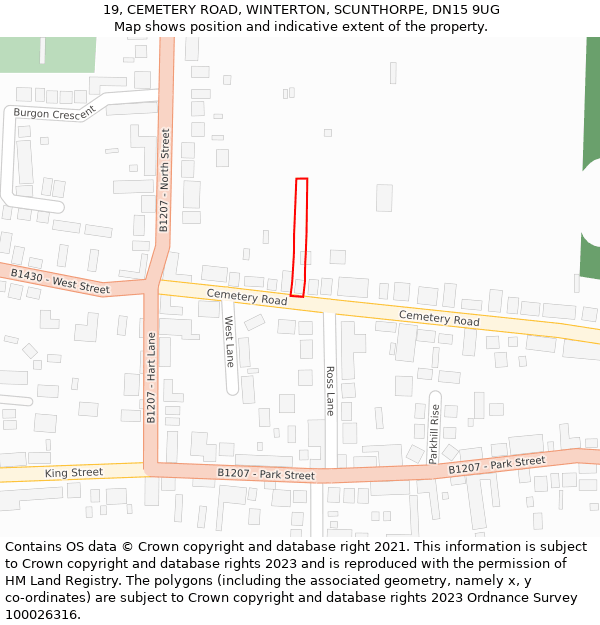 19, CEMETERY ROAD, WINTERTON, SCUNTHORPE, DN15 9UG: Location map and indicative extent of plot