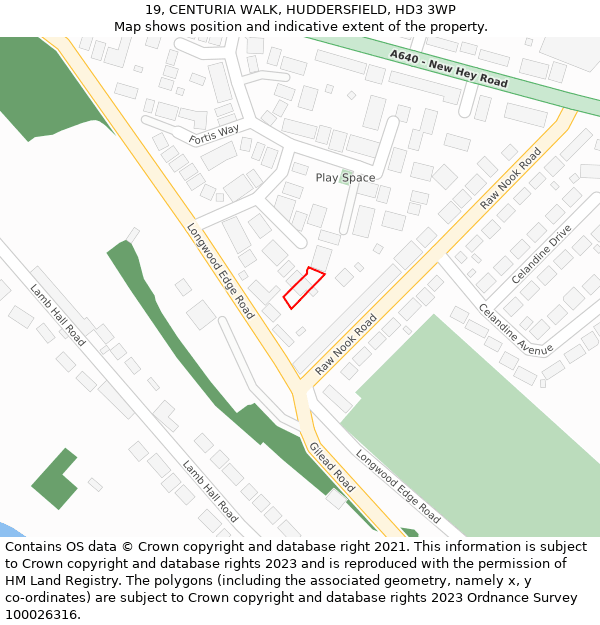 19, CENTURIA WALK, HUDDERSFIELD, HD3 3WP: Location map and indicative extent of plot