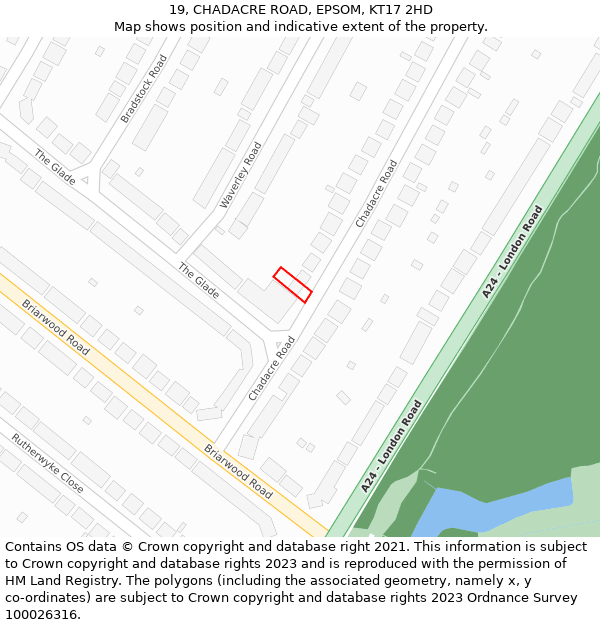 19, CHADACRE ROAD, EPSOM, KT17 2HD: Location map and indicative extent of plot