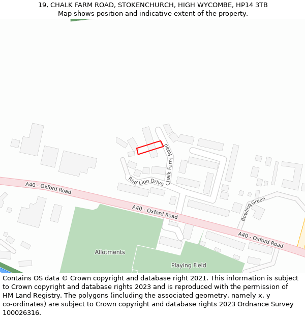 19, CHALK FARM ROAD, STOKENCHURCH, HIGH WYCOMBE, HP14 3TB: Location map and indicative extent of plot