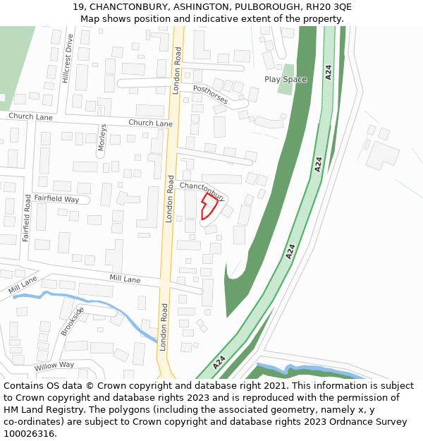 19, CHANCTONBURY, ASHINGTON, PULBOROUGH, RH20 3QE: Location map and indicative extent of plot