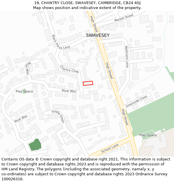 19, CHANTRY CLOSE, SWAVESEY, CAMBRIDGE, CB24 4GJ: Location map and indicative extent of plot