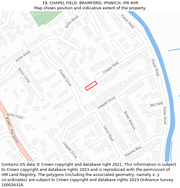 19, CHAPEL FIELD, BRAMFORD, IPSWICH, IP8 4HR: Location map and indicative extent of plot