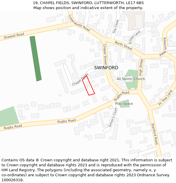 19, CHAPEL FIELDS, SWINFORD, LUTTERWORTH, LE17 6BS: Location map and indicative extent of plot