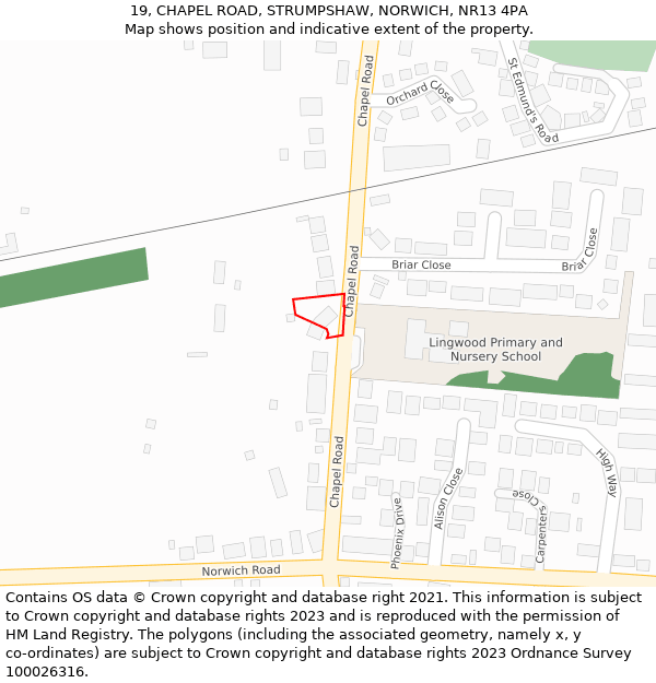 19, CHAPEL ROAD, STRUMPSHAW, NORWICH, NR13 4PA: Location map and indicative extent of plot