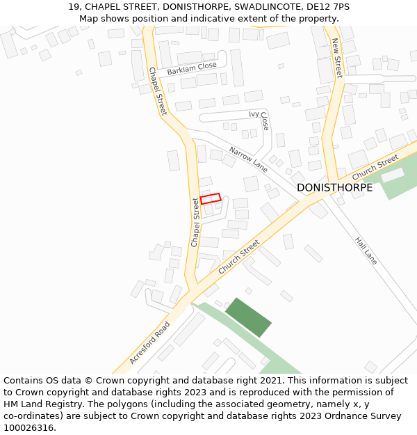 19, CHAPEL STREET, DONISTHORPE, SWADLINCOTE, DE12 7PS: Location map and indicative extent of plot