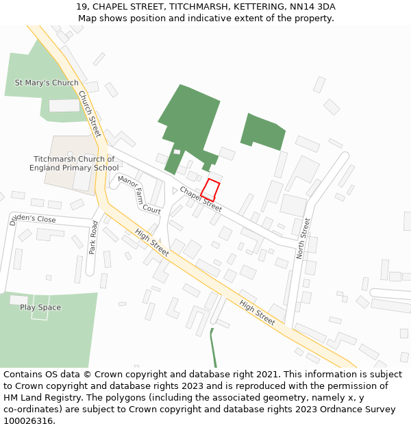 19, CHAPEL STREET, TITCHMARSH, KETTERING, NN14 3DA: Location map and indicative extent of plot
