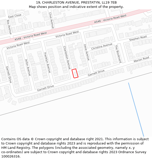 19, CHARLESTON AVENUE, PRESTATYN, LL19 7EB: Location map and indicative extent of plot