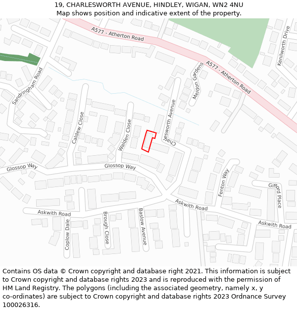 19, CHARLESWORTH AVENUE, HINDLEY, WIGAN, WN2 4NU: Location map and indicative extent of plot