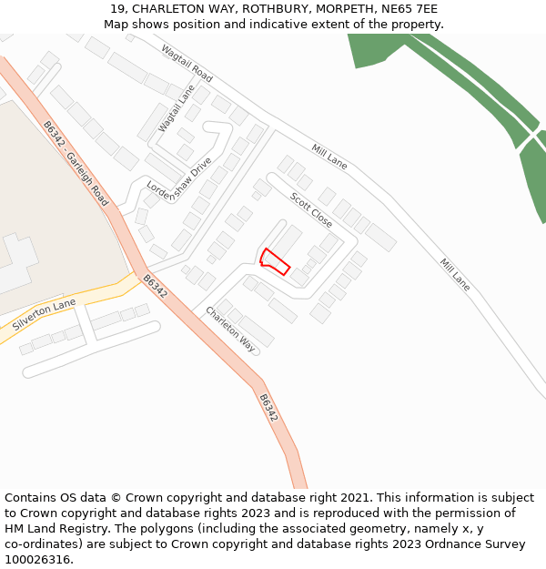 19, CHARLETON WAY, ROTHBURY, MORPETH, NE65 7EE: Location map and indicative extent of plot