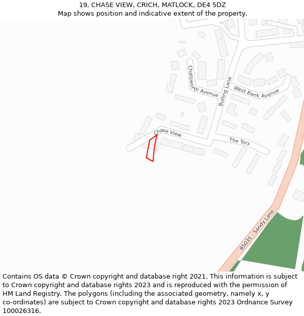 19, CHASE VIEW, CRICH, MATLOCK, DE4 5DZ: Location map and indicative extent of plot