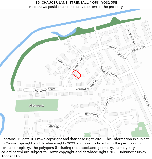 19, CHAUCER LANE, STRENSALL, YORK, YO32 5PE: Location map and indicative extent of plot